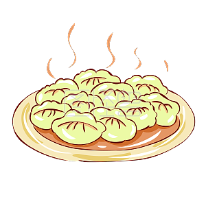 冬季热气腾腾的简笔画小清新美食一盘饺子