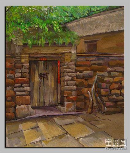 乡村田园风景水粉画作品