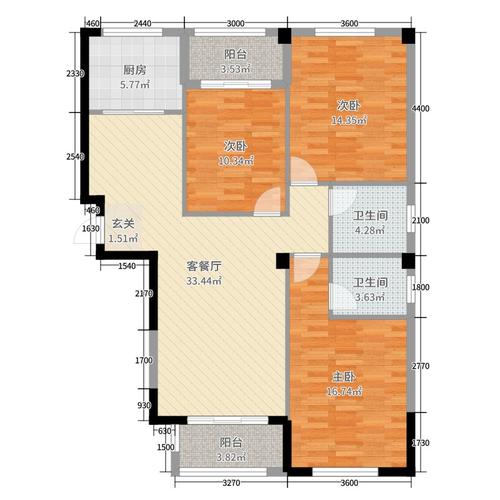 塘北安置房3室2厅2卫1厨130.00㎡户型图