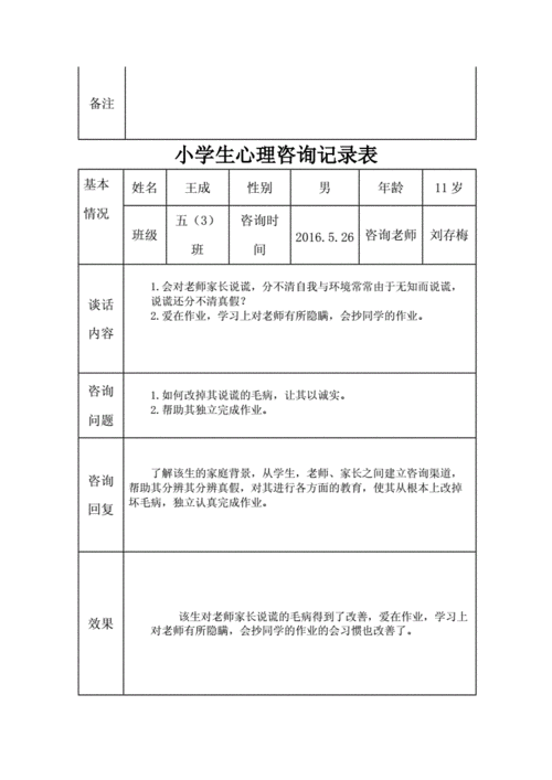 小学生心理健康咨询个案辅导记录表(精品台账资料).docx 26页