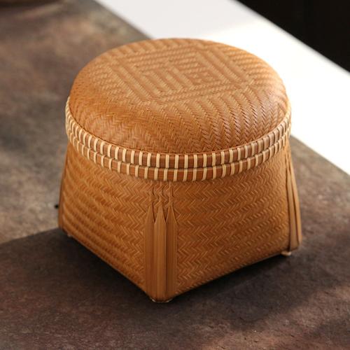 山山竹木竹编收纳盒高端收藏双层提梁福字出口日本藤禅意茶具配件