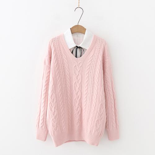 鸡心领毛衣女 宽松