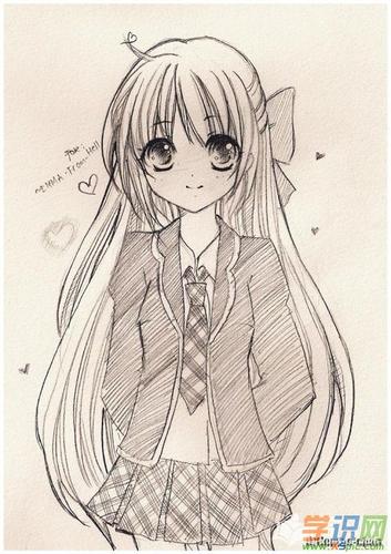 动漫女孩素描精美绘画作品