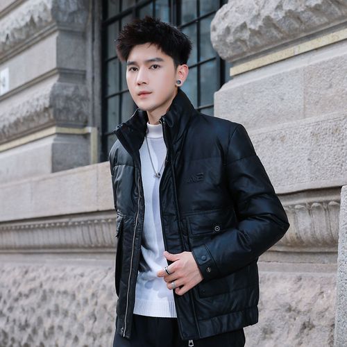 2021新款轻薄羽绒服立领pu皮衣短款修外套男韩版轻便