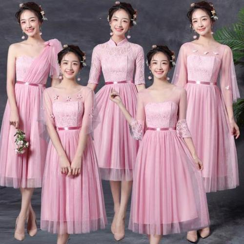 伴娘服装中长款2019新款韩版仙女姐妹团学生毕业豆沙色春夏晚礼服