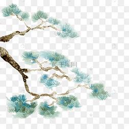 中国古风手绘水彩植物松柏插画