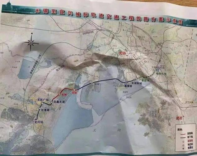 无锡至宜兴城际轨道交通工程线路示意图,根据该示意图,s2号线将从宜兴
