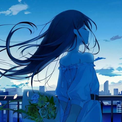 动漫女头|忧郁蓝色系女生头像手绘文艺风