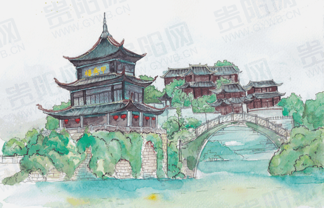 爽爽贵阳城市ip手绘甲秀楼贵阳历史的见证者