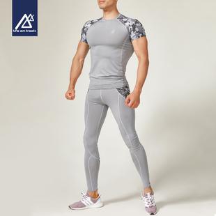 短袖男士两件套速干衣上衣运动紧身衣篮球健身房训练下装健身套装