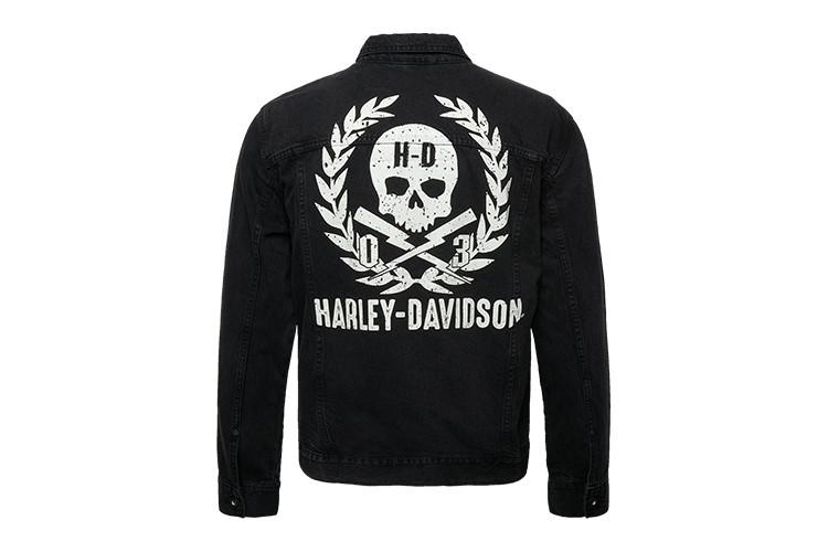 harley-davidson/哈雷戴维森男士夹克全棉翻领复古骷髅印花牛仔外套潮