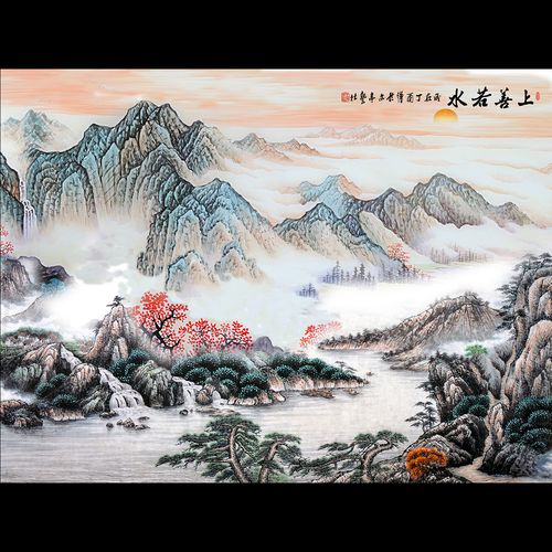 饰 迎门墙庭院微晶石瓷砖画外墙画照墙 迎宾墙装 定制