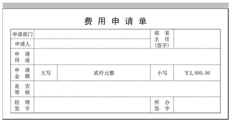 (自动大小写)费用申请单表