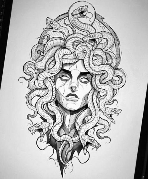 美杜莎纹身手稿_纹身_纹身也清新_美妆_彩妆