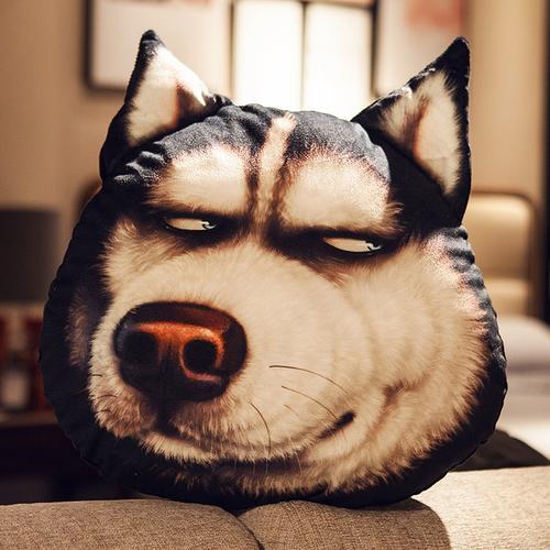 敬平二哈3d狗头哈士奇抱枕可爱靠枕床头靠垫汽车沙发卧室男生搞怪网红