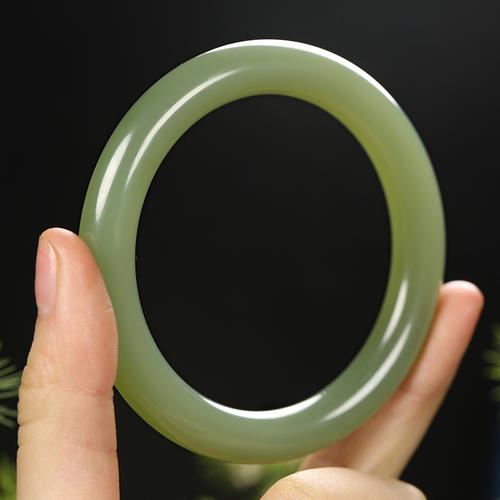 新疆天然和田玉手手镯碧玉粉青镯子女款条带手饰