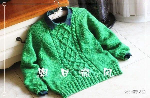 若菱百搭经典款翠绿色插肩套头毛衣有编织图解