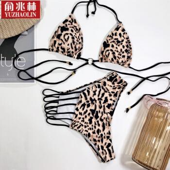 俞兆林泳衣女士分体比基尼豹纹镂空泳衣女士沙滩性感泳装bikini豹纹s