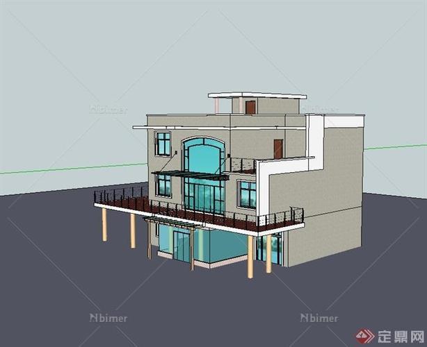 某现代风格多层农村屋顶自建别墅设计su模型[原创
