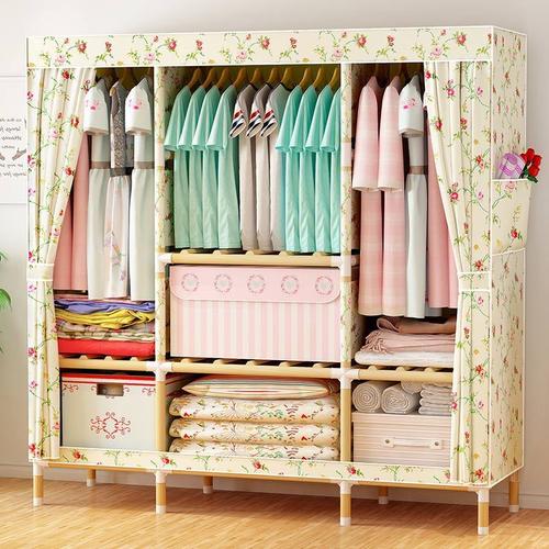 弘拜简易实木布衣柜15米大衣橱实木牛津布衣柜现代简易经济型组装收纳