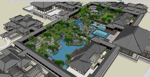 原创新中式古典会所园林庭院景观设计住宅别墅庭院花园