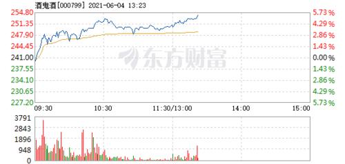 酒鬼酒6月4日盘中涨幅达5