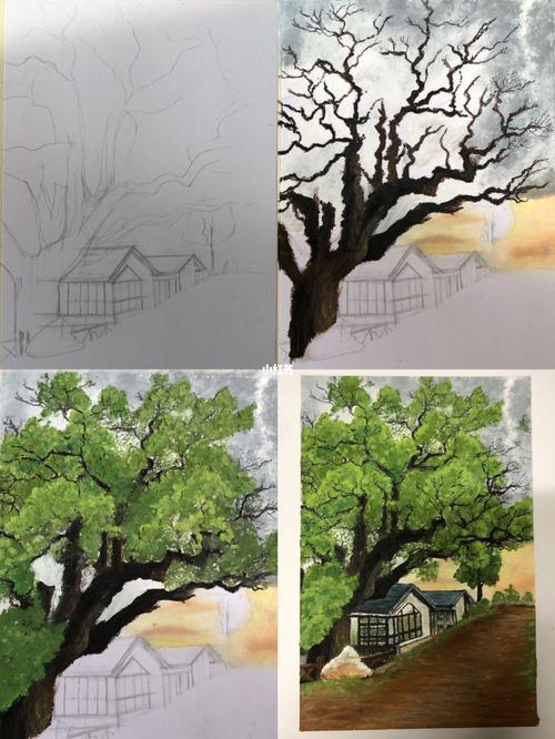 油画棒——树——简单步骤_油画_油画棒_知识_艺术