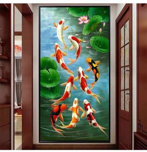 九鱼图玄关聚财九鱼聚财图图片