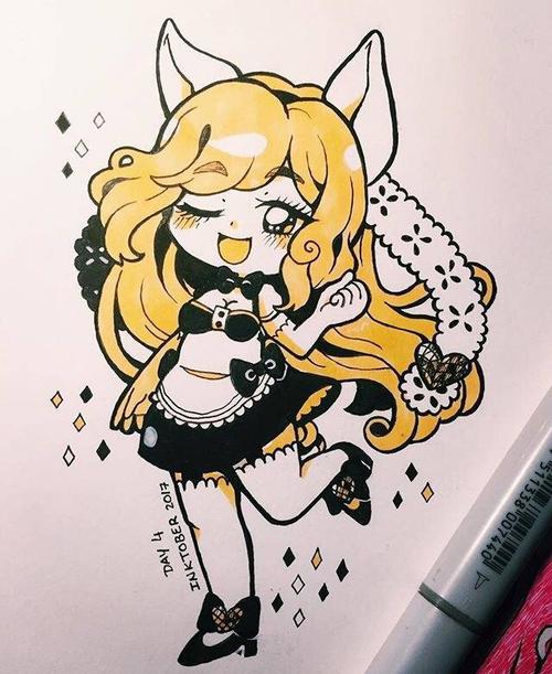 马克笔手绘,可爱风的卡通动漫小女孩