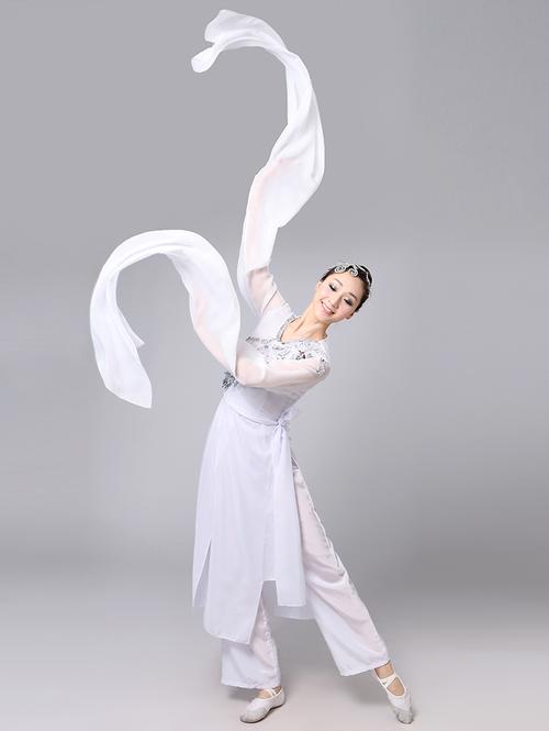 汉服水墨色水袖舞蹈演出服装古典舞惊鸿舞现代舞表演服长袖 女