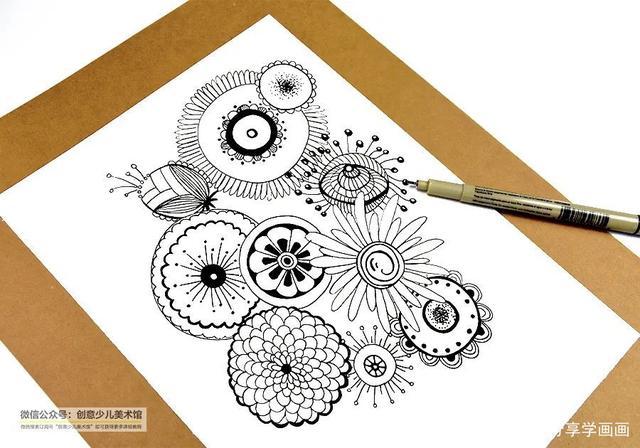 儿童画教程|初级线描画的点线面练习——线条缠绕出美丽的花朵