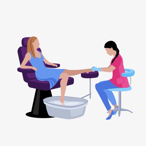 洗脚卡通女孩矢量图