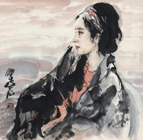 中国水墨人物画的领军人物——梁岩水墨美女作品欣赏