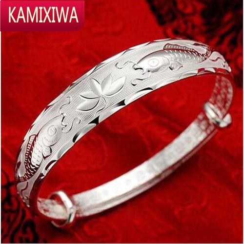 银手镯s999银手镯女千足特价s925银手镯子银饰送老人婆婆妈妈kamixiwa