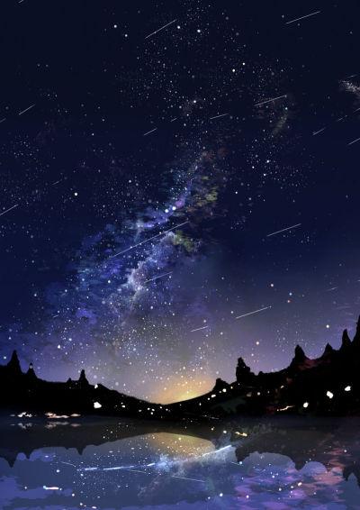 童话 梦幻 夜空 星空 美景 风景 水彩 水粉 手绘 插画