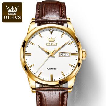 瑞士双日历全自动机械表防水手表男士名表品牌十大真皮带蝴蝶扣真皮白