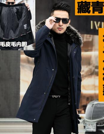 babiboy海宁皮毛一体派克服男款兔毛内胆仿貂皮中长款