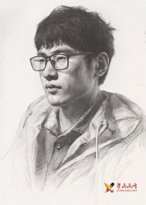 戴眼镜的男青年素描头像