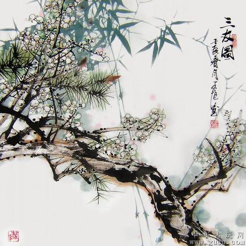 美协画家写意花鸟画【三友图】编号:3042_2