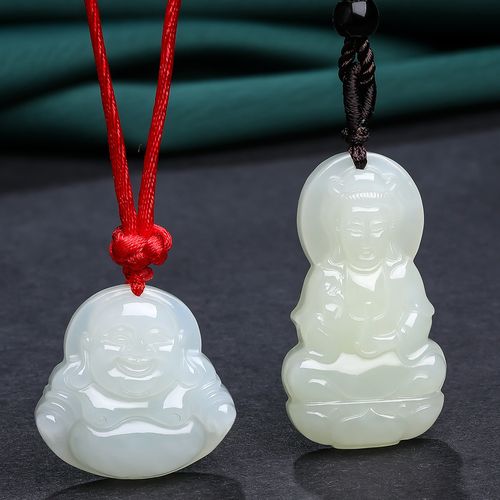 天然和田白玉观音笑佛吊坠(二选一)