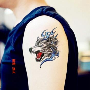 jeep吉普商城同款狼图腾纹身贴防水男滴血狼头花臂胸部手臂狼头仿真