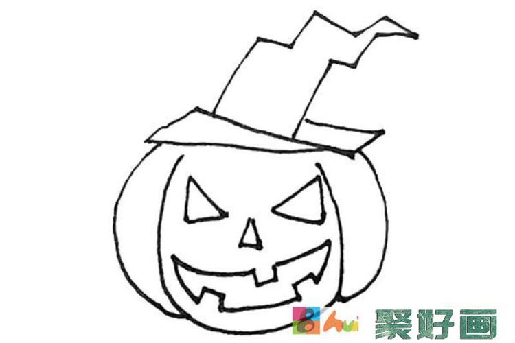 戴着女巫帽的南瓜头简笔画步骤图怎么画简笔画教程