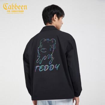 cabbeen/卡宾男装休闲夹克外套2021秋冬潮流卡通小熊印花w 煤黑色01
