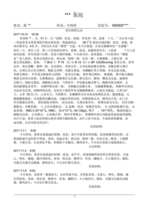 膀胱炎病历模板pdf4页