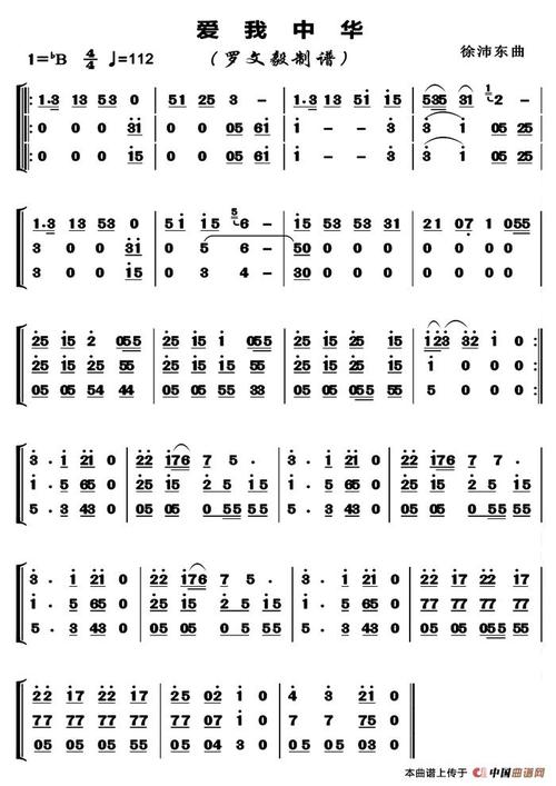 爱我中华(管乐合奏 高清版)_简谱