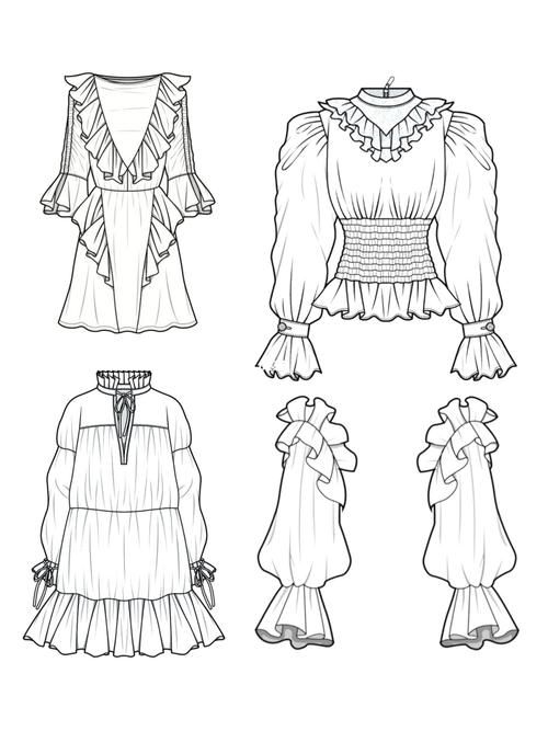 服装设计(四)|分享一些女装款式结构图画法_服装设计