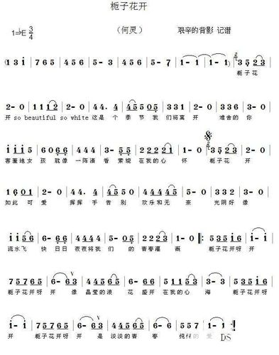 歌谱及歌词赏析:栀子花开