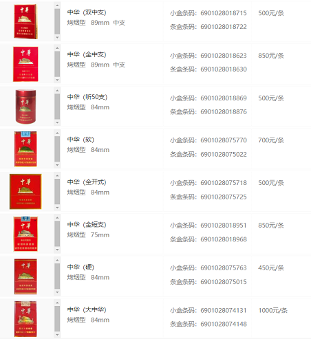 国烟批发细中华1951多少钱一包2019中华香烟价格表