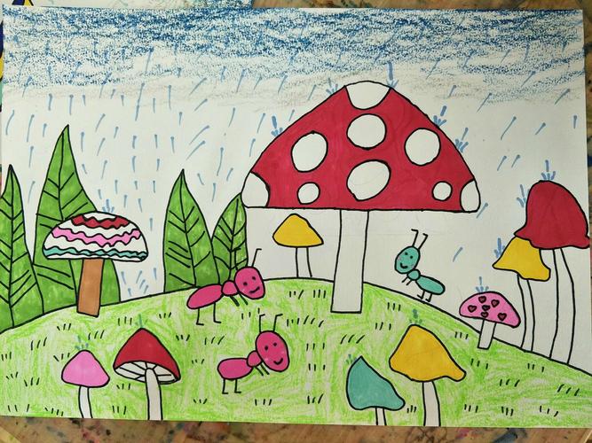 创意简笔画:躲雨的小蚂蚁