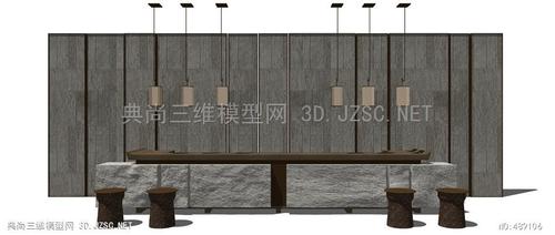 中式前台,接待台,背景墙s(15)su模型 办公前台接待su模型